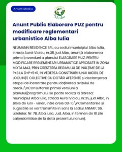 Elaborarea Planului de urbanism general (PUZ) pentru zona mixtă de pe strada Sardar Aurel Vlaicu, Alba Iulia.