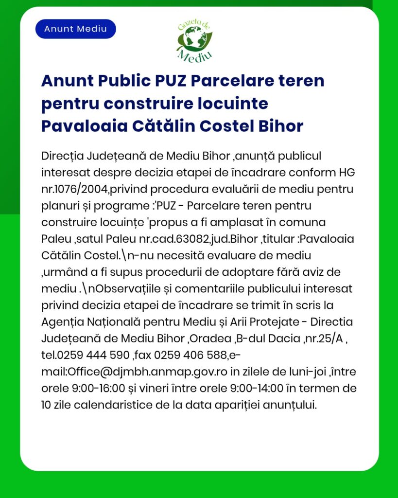 Parcelarea unui teren pentru construirea de locuințe în Păvăloaia Ceatălin, Costel, județul Bihor.