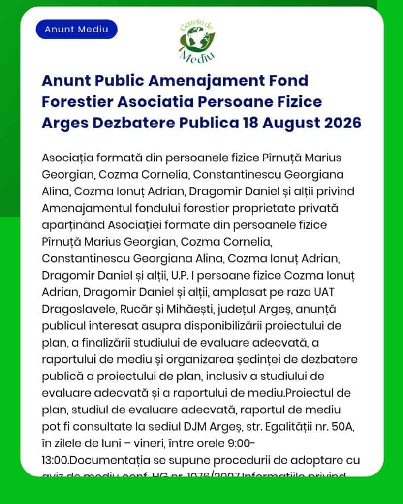Anunt Public Amenajament Fond Forestier Asociatia Persoane Fizice Arge