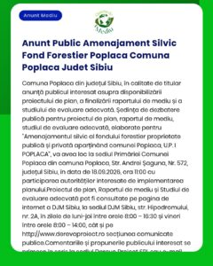 Anunt Public Amenajament Silvic Fond Forestier Poplaca Comuna Poplaca