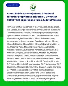 Anunt Public Amenajamentul fondului forestier proprietate privata SC D