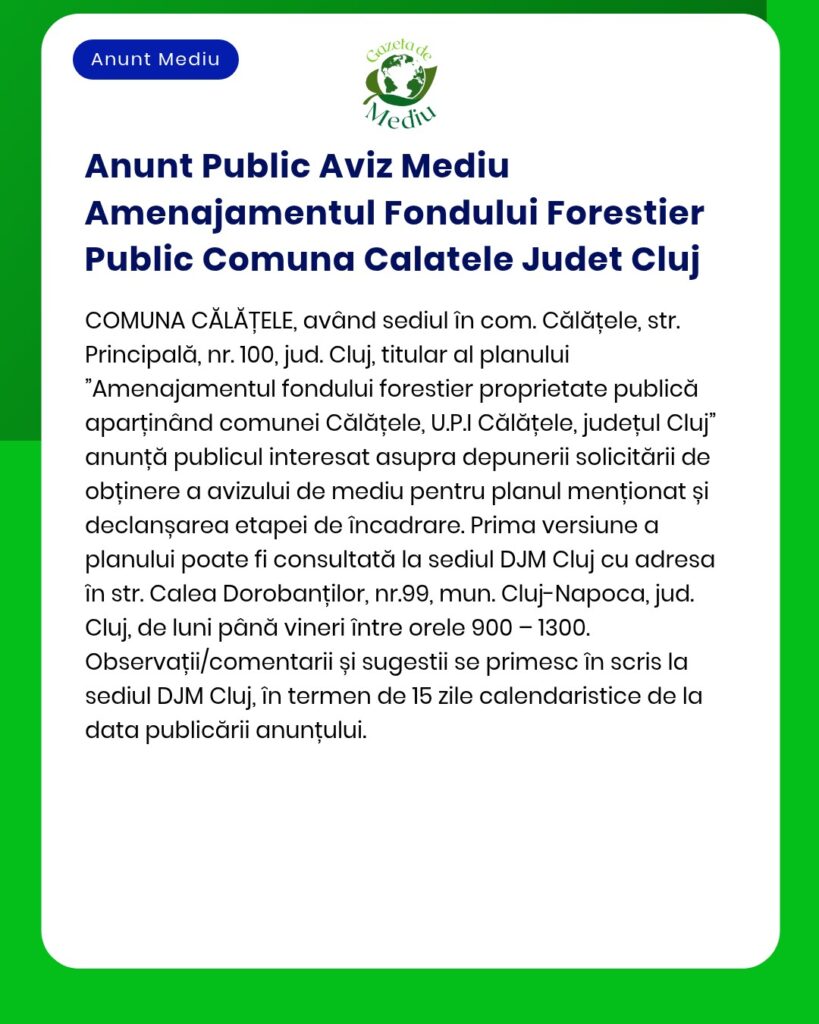 Anunt Public Aviz Mediu Amenajamentul Fondului Forestier Public Comuna