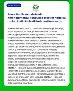 Anunt Public Aviz de Mediu Amenajamentul Fondului Forestier Nedelcu Lu