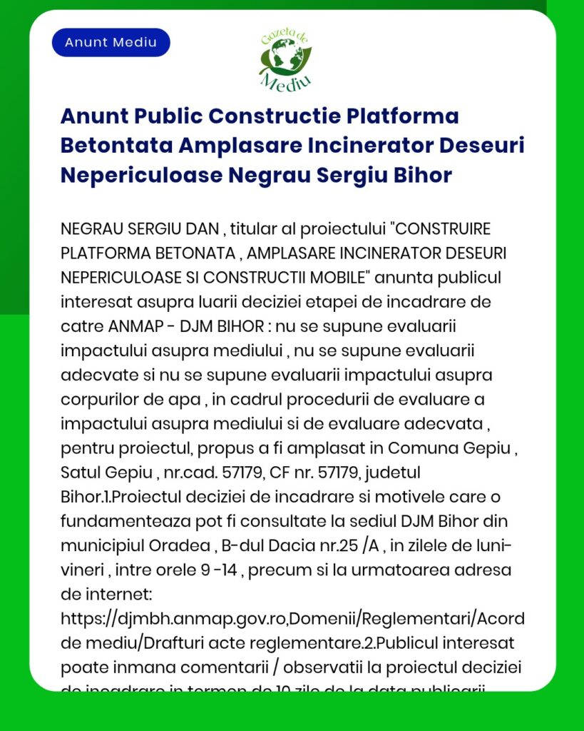 Anunt Public Constructie Platforma Betontata Amplasare Incinerator Des