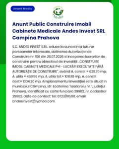 Anunt Public Construire Imobil Cabinete Medicale Andes Invest SRL Camp