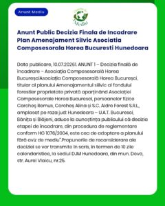 Anunt Public Decizia Finala de Incadrare Plan Amenajament Silvic Asoci
