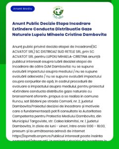 Anunt Public Decizie Etapa Incadrare Extindere Conducta Distribuatie G