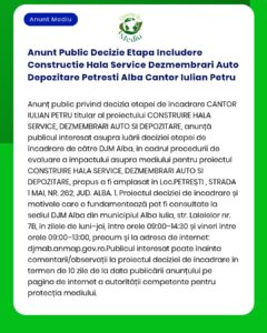 Anunt Public Decizie Etapa Includere Constructie Hala Service Dezmembr