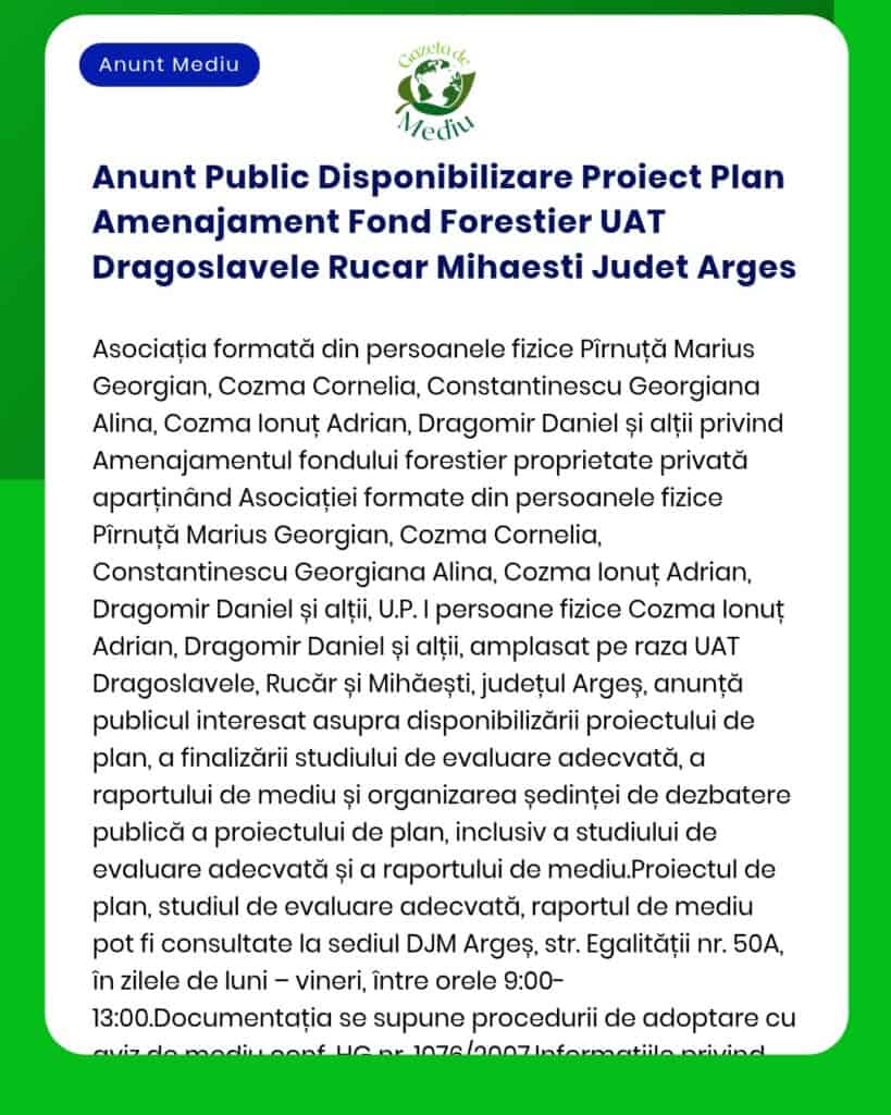 Anunt Public Disponibilizare Proiect Plan Amenajament Fond Forestier U