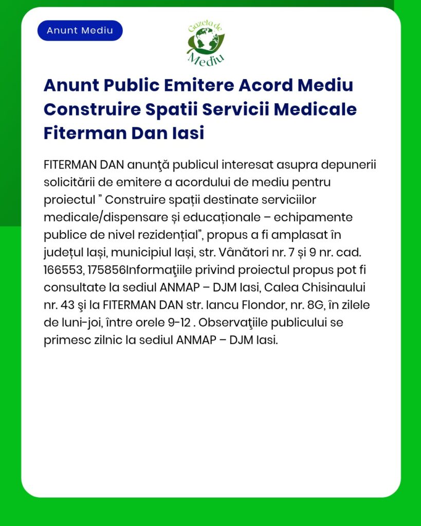 Anunt Public Emitere Acord Mediu Construire Spatii Servicii Medicale F