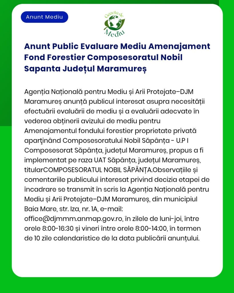 Anunt Public Evaluare Mediu Amenajament Fond Forestier Composesoratul