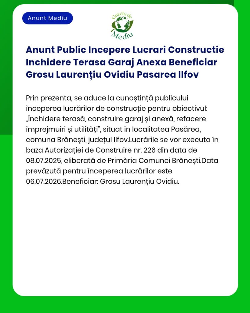 Anunt Public Incepere Lucrari Constructie Inchidere Terasa Garaj Anexa