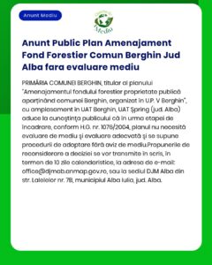 Anunt Public Plan Amenajament Fond Forestier Comun Berghin Jud Alba fa