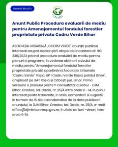 Anunt Public Procedura evaluarii de mediu pentru Amenajamentul fondulu