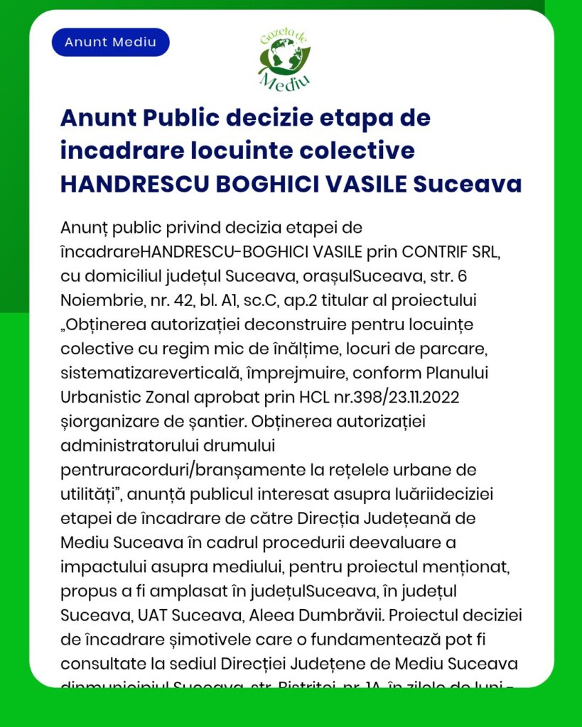 Anunt Public decizie etapa de incadrare locuinte colective HANDRESCU B