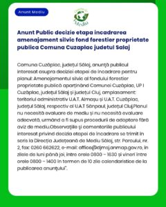 Anunt Public decizie etapa incadrarea amenajament silvic fond forestie