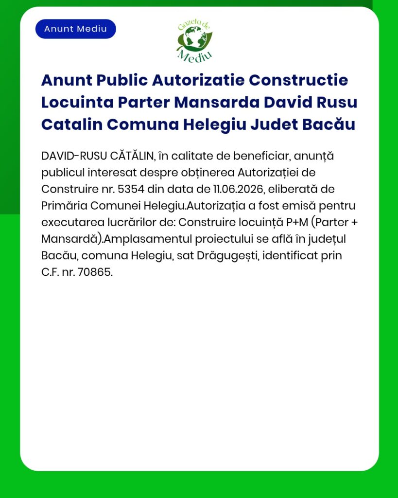 Anunt Public Autorizatie Constructie Locuinta Parter Mansarda David Ru