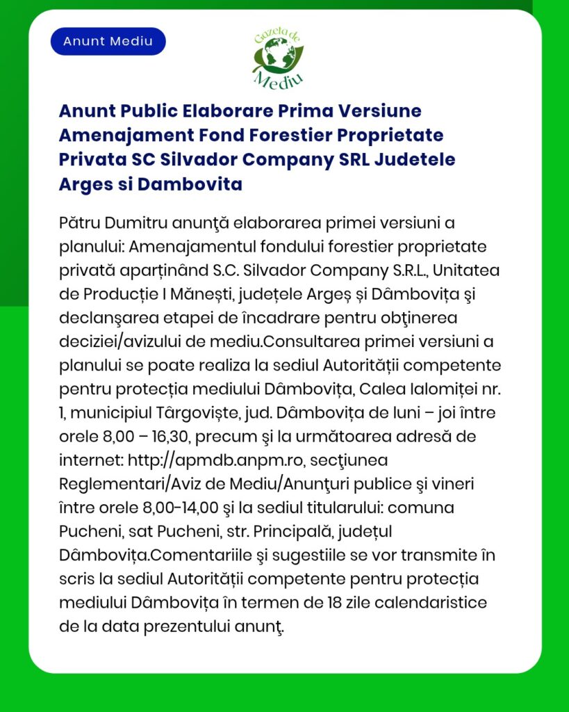 Anunt Public Elaborare Prima Versiune Amenajament Fond Forestier Propr