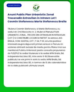 Anunt Public Plan Urbanistic Zonal Treceredin Extravilan in Intravn Lo
