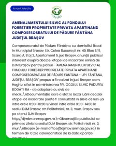 Anunț privind încadrarea juridică a unei proprietăți forestiere private din Fântâna, județul Brașov, emis de DJM Brașov.