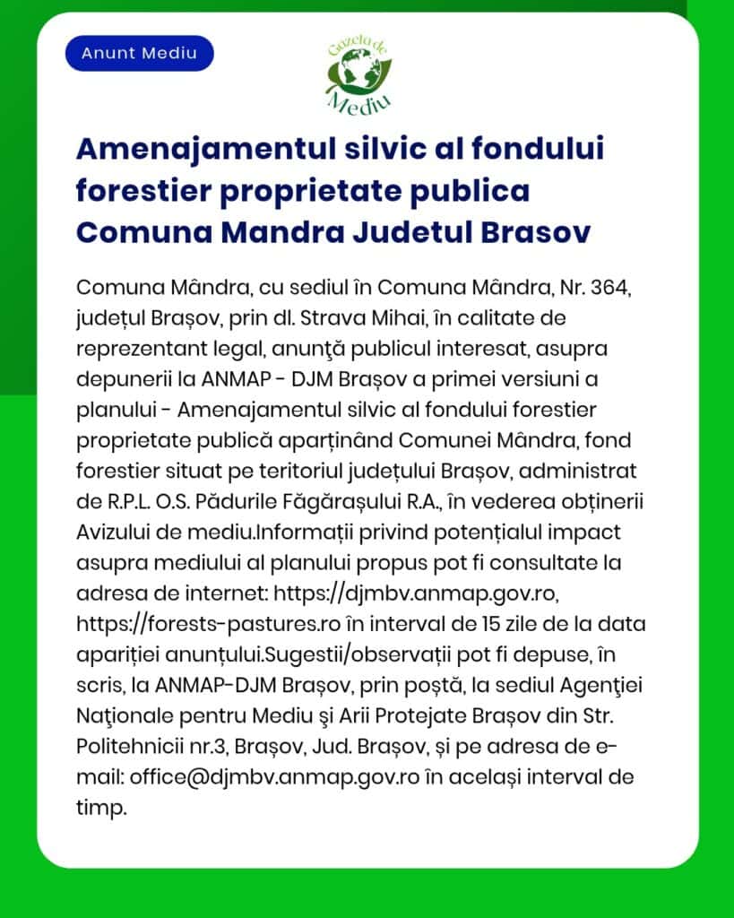 Amenajamentul silvic al fondului forestier proprietate publica Comuna
