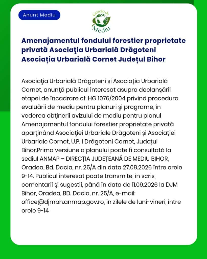 Amenajamentul fondului forestier proprietate privată Asociaţia Urbaria
