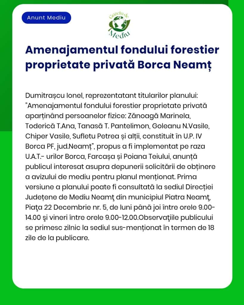 Amenajamentul fondului forestier proprietate privată Borca Neamț
