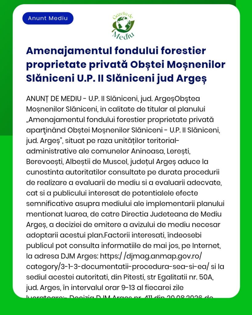 Amenajamentul fondului forestier proprietate privată Obștei Moșnenilor