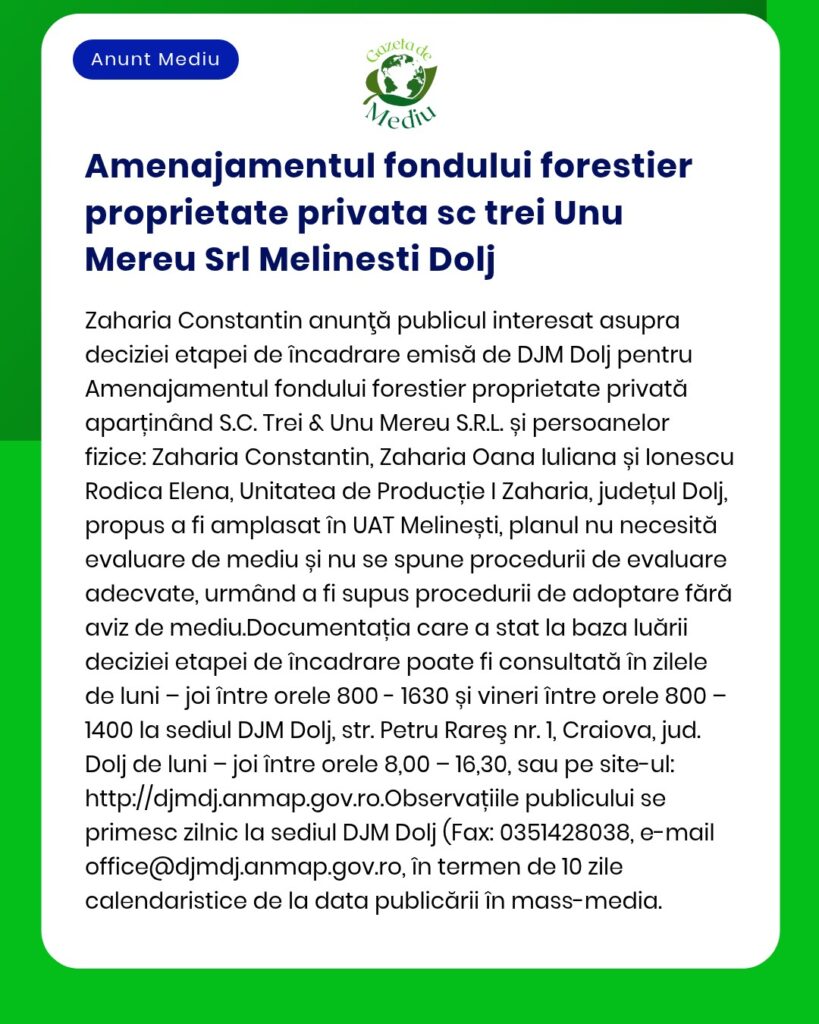 Amenajamentul fondului forestier proprietate privata sc trei Unu Mereu