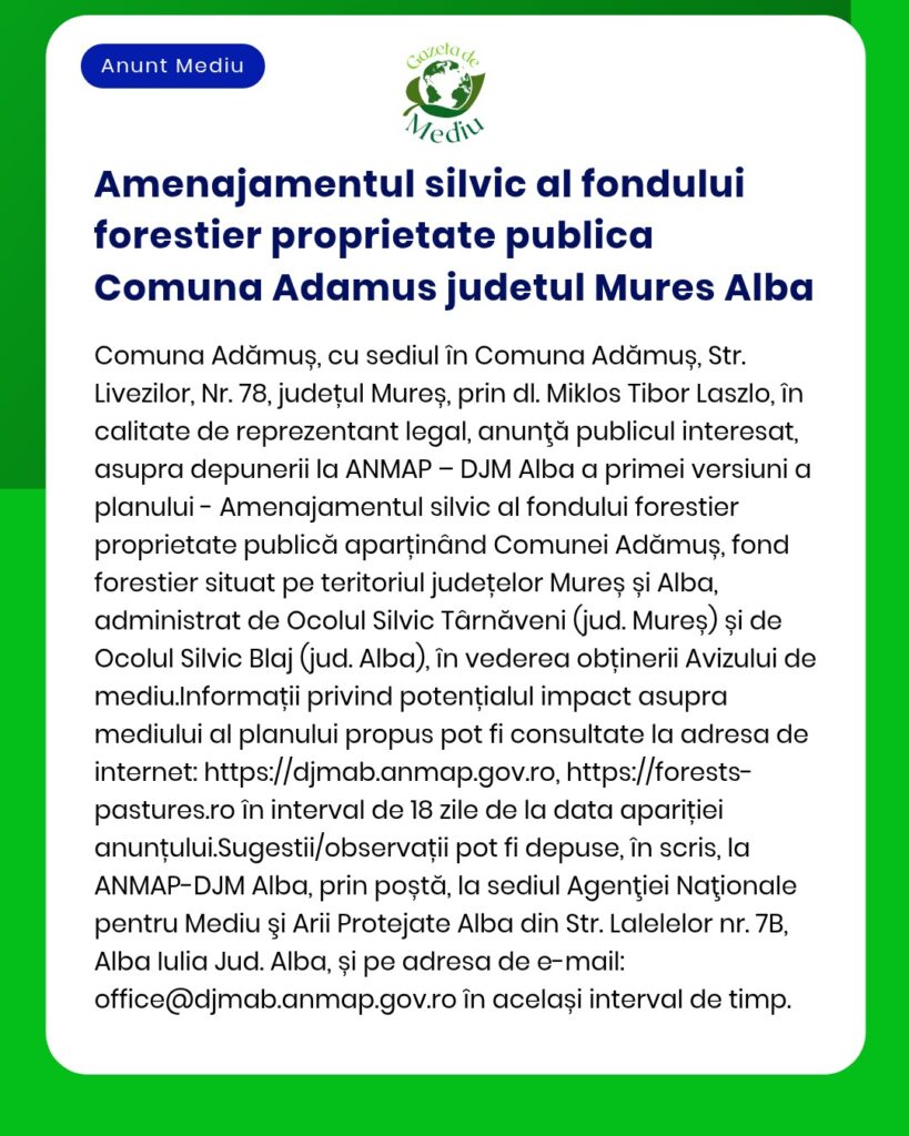 Amenajamentul silvic al fondului forestier proprietate publica Comuna