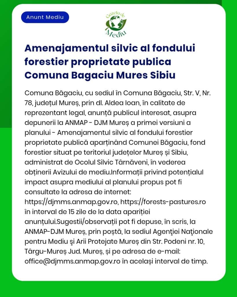 Amenajamentul silvic al fondului forestier proprietate publica Comuna