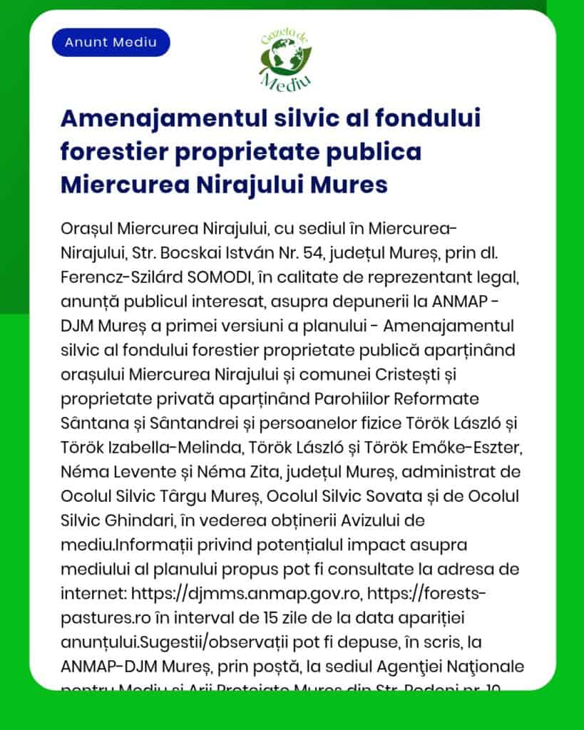 Amenajamentul silvic al fondului forestier proprietate publica Miercur