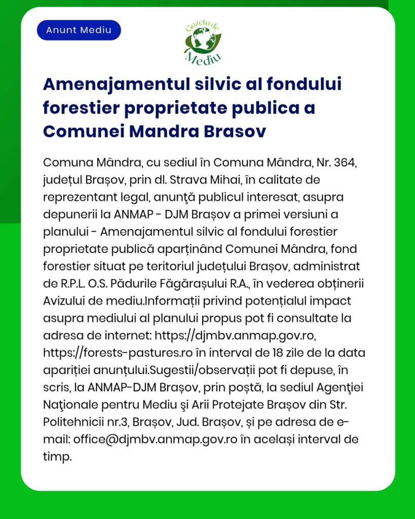 Amenajamentul silvic al fondului forestier proprietate publica a Comun