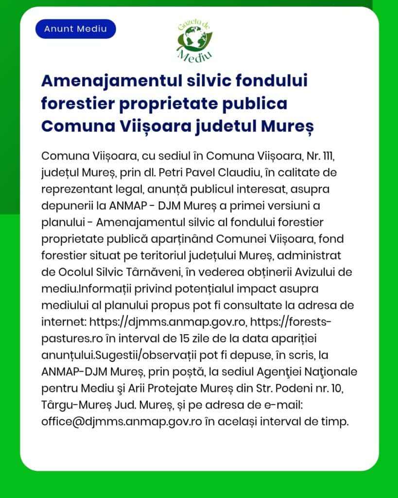 Amenajamentul silvic fondului forestier proprietate publica Comuna Vii