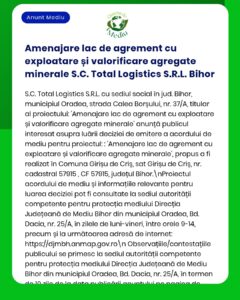 Proiect de exploatare și valorificare a agregatelor minerale realizat de S.C. Total Logistics S.R.L. Bihor.