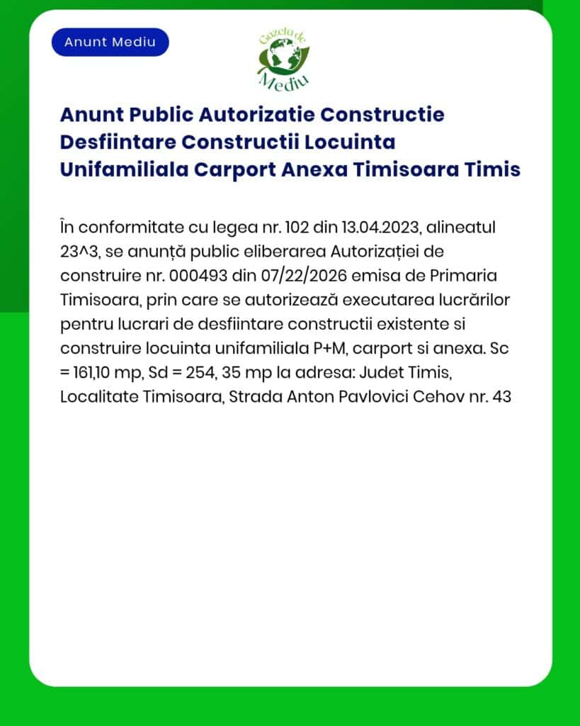 Anunt Public Autorizatie Constructie Desfiintare Constructii Locuinta
