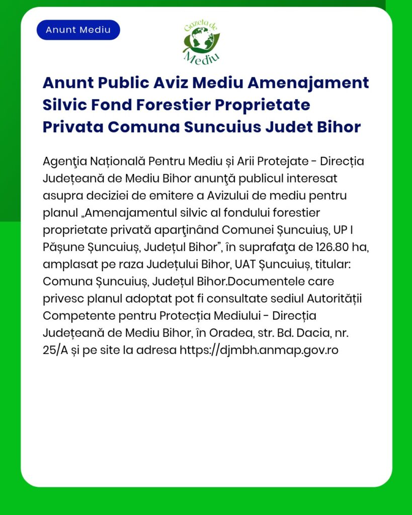 Anunt Public Aviz Mediu Amenajament Silvic Fond Forestier Proprietate