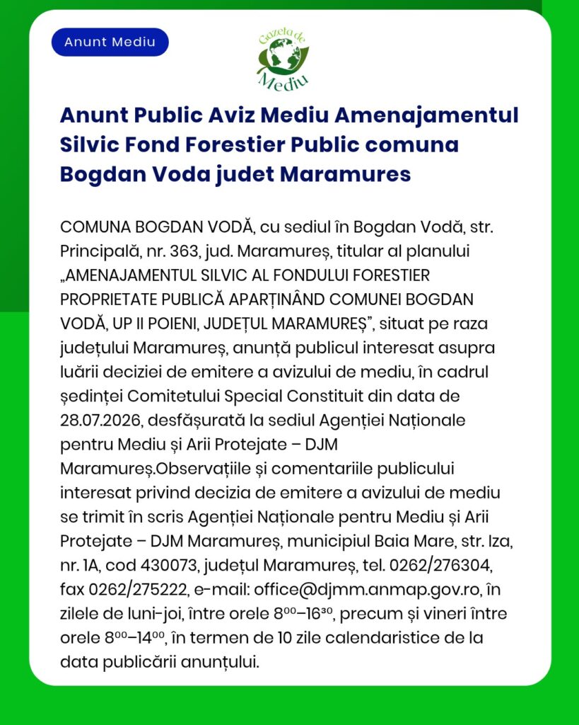 Anunt Public Aviz Mediu Amenajamentul Silvic Fond Forestier Public com