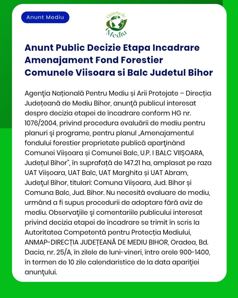 Anunt Public Decizie Etapa Incadrare Amenajament Fond Forestier Comune