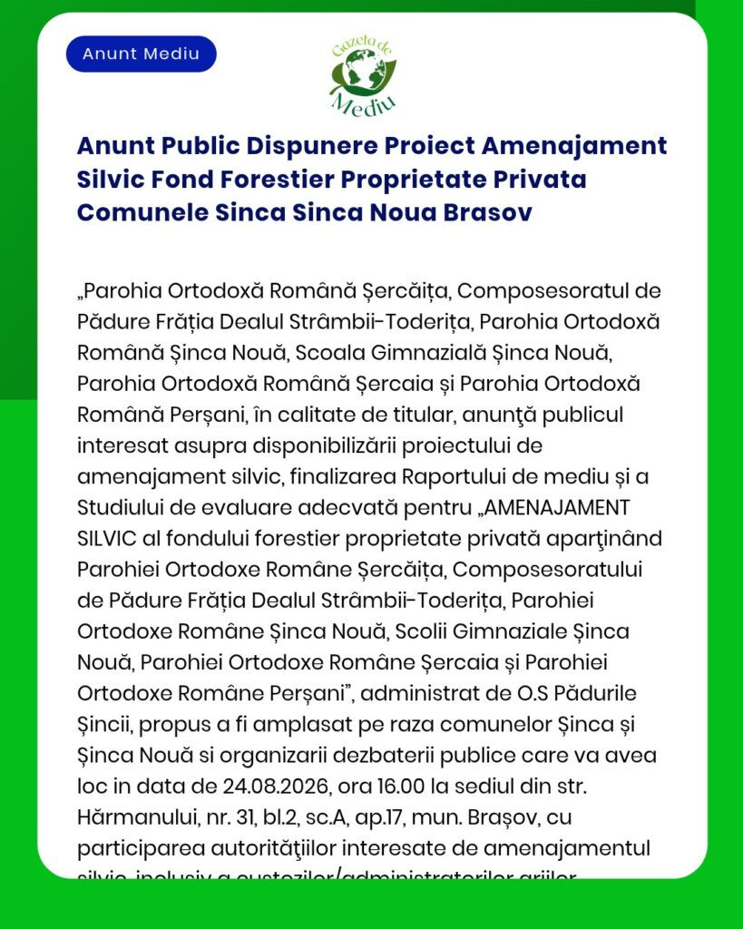 Anunt Public Dispunere Proiect Amenajament Silvic Fond Forestier Propr