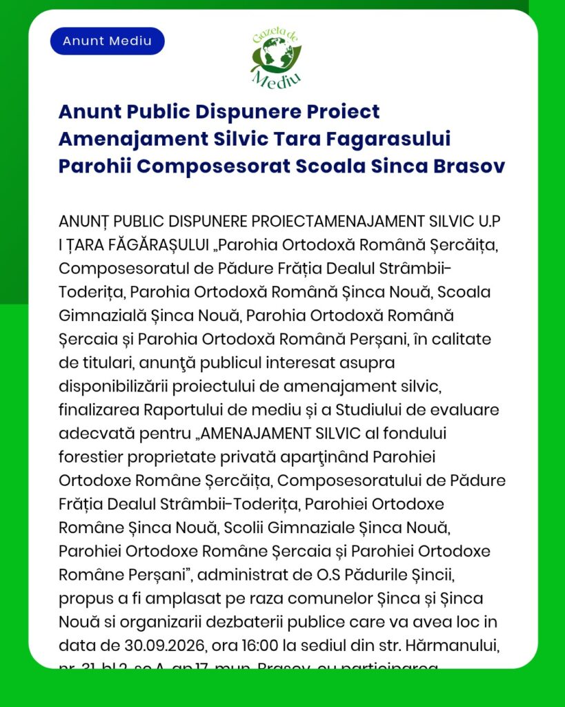Anunt Public Dispunere Proiect Amenajament Silvic Tara Fagarasului Tit