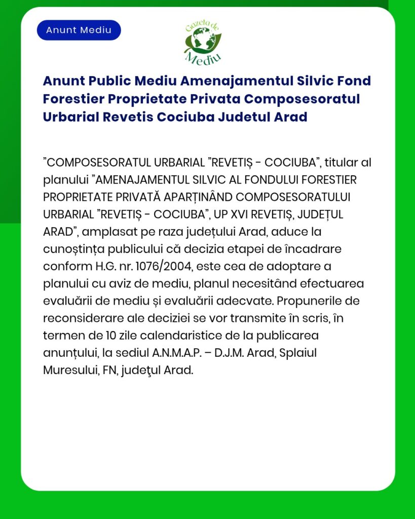 Anunt Public Mediu Amenajamentul Silvic Fond Forestier Proprietate Pri