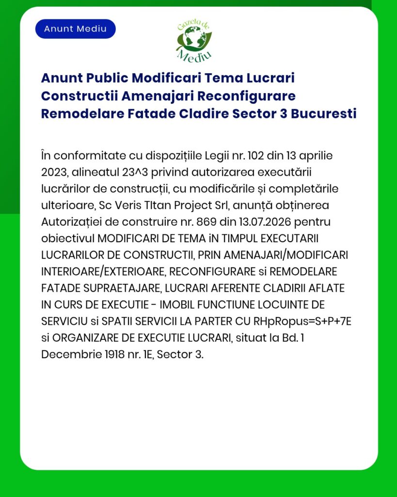Anunt Public Modificari Tema Lucrari Constructii Amenajari Reconfigura