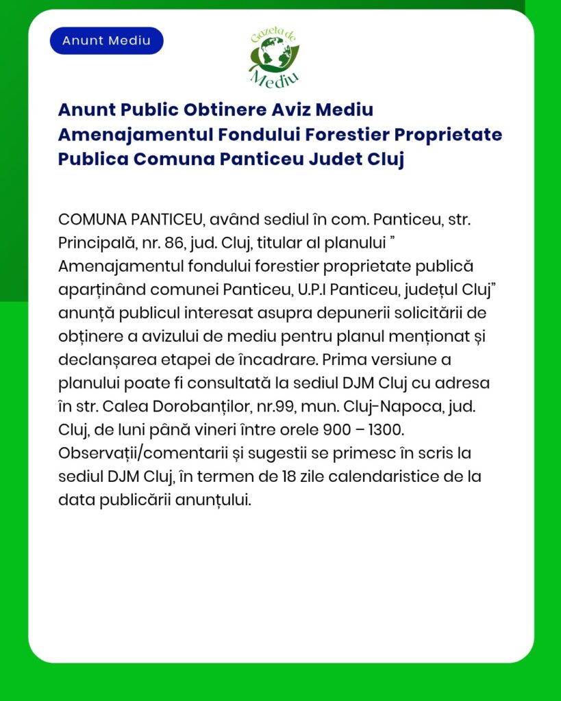 Anunt Public Obtinere Aviz Mediu Amenajamentul Fondului Forestier Prop