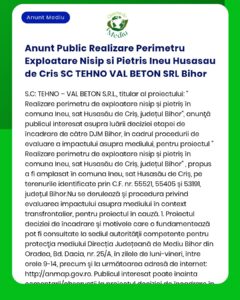 Anunt Public Realizare Perimetru Exploatare Nisip si Pietris Ineu Husa