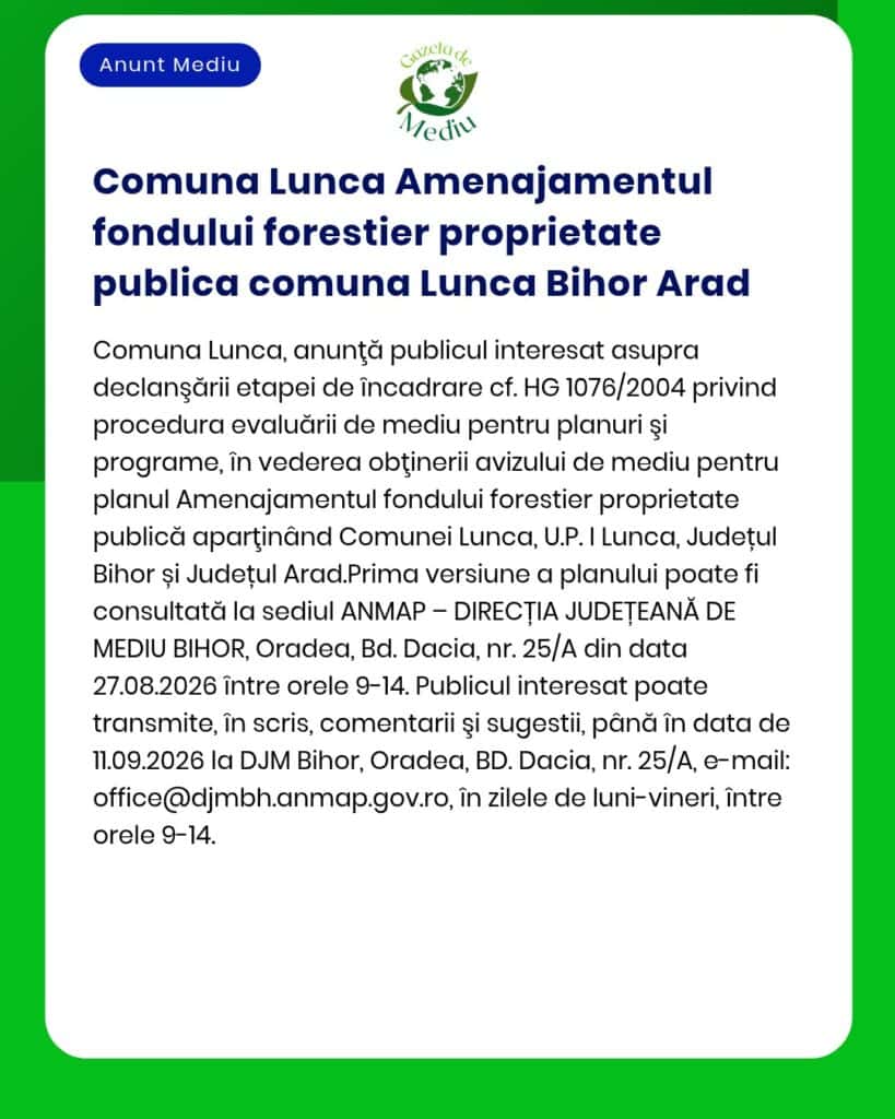 Comuna Lunca Amenajamentul fondului forestier proprietate publica comu