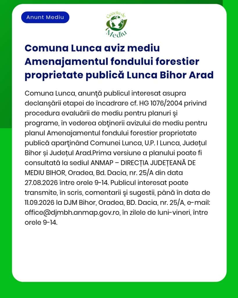 Comuna Lunca aviz mediu Amenajamentul fondului forestier proprietate p