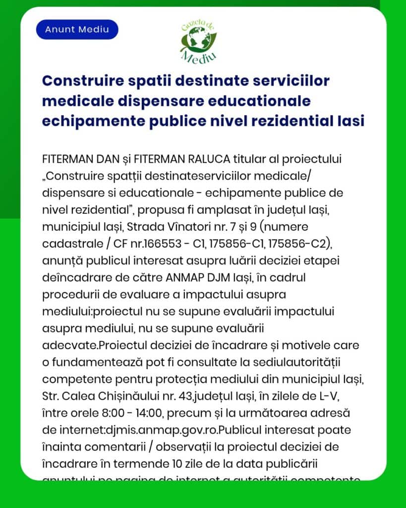 Construire spatii destinate serviciilor medicale dispensare educationa