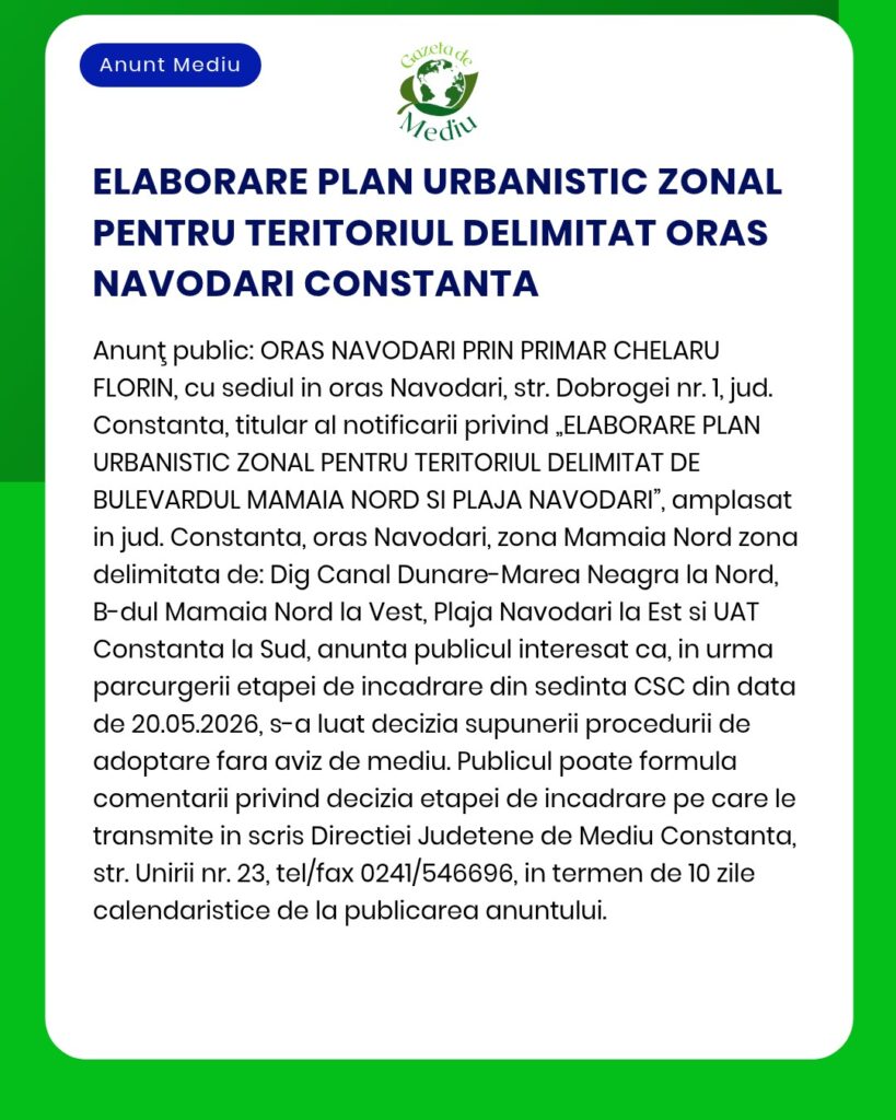 ELABORARE PLAN URBANISTIC ZONAL PENTRU TERITORIUL DELIMITAT ORAS NAVOD