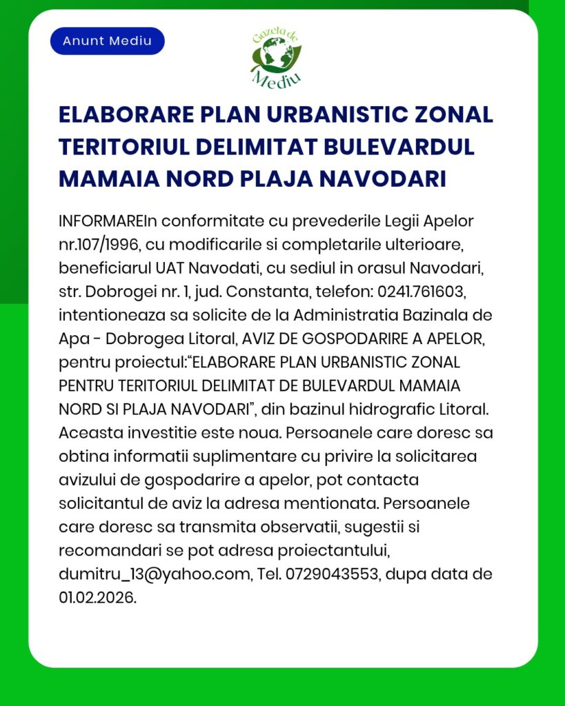 ELABORARE PLAN URBANISTIC ZONAL TERITORIUL DELIMITAT BULEVARDUL MAMAIA